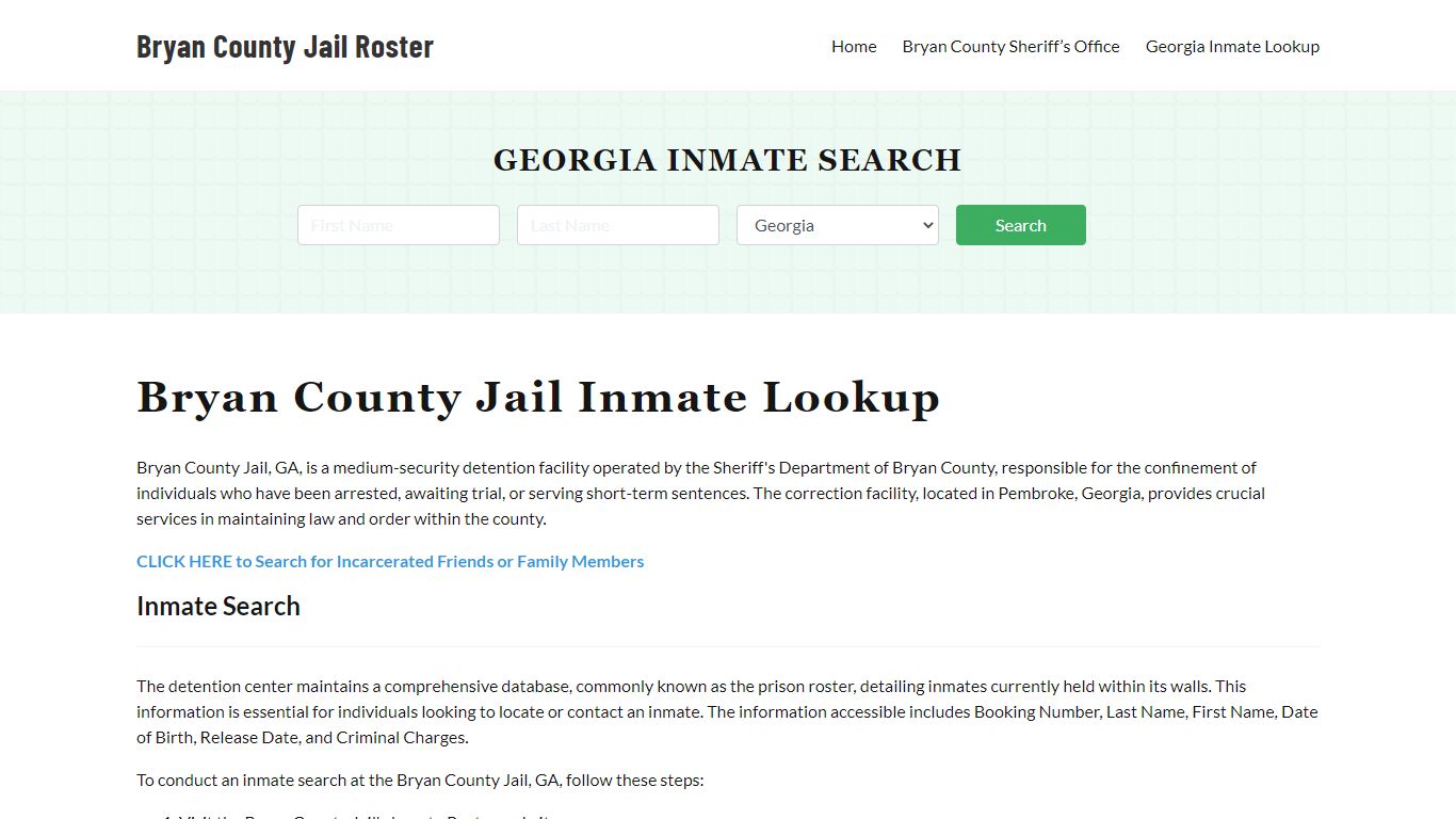 Bryan County Jail Roster Lookup, GA, Inmate Search