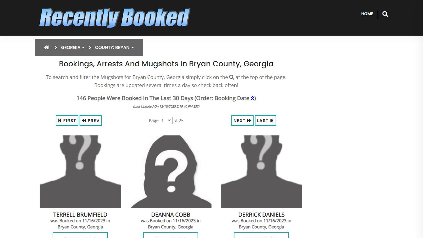 Recent bookings, Arrests, Mugshots in Bryan County, Georgia